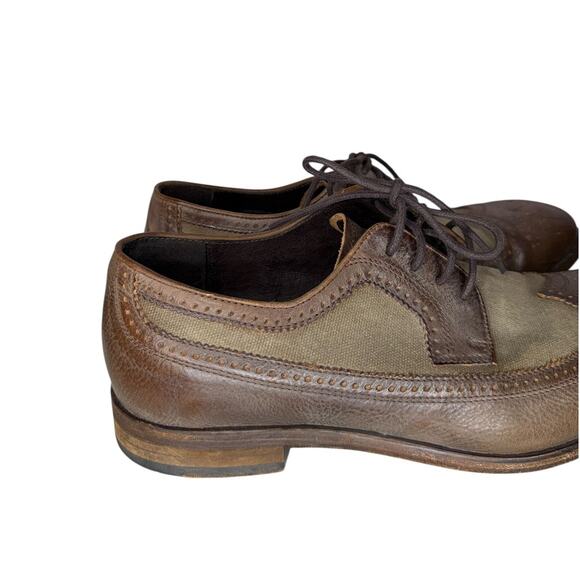 John Varvatos Men\'s Dress Shoes Wingtip Leather & Canvas Oxford Dapper Size 10
